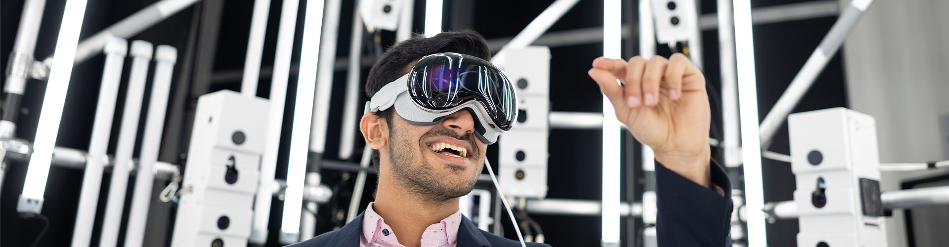 Students wearing VR goggles Students wearing VR goggles