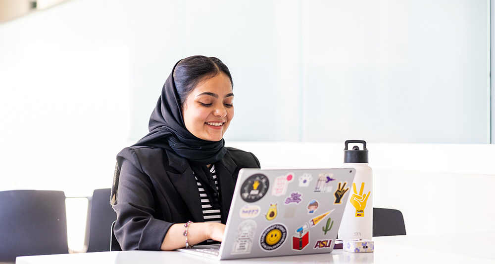 Student working on laptop
